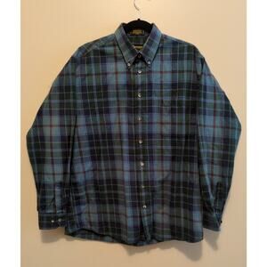 Kinloch Anderson Scotland Mens Large Blue Plaid Flannel Cotton Wool Shirt VTG